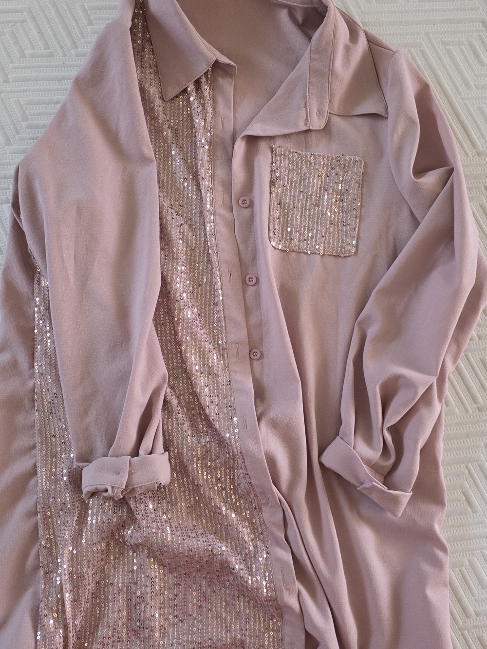 SHEIN Dusty Pink Sequin Button-Up Blouse